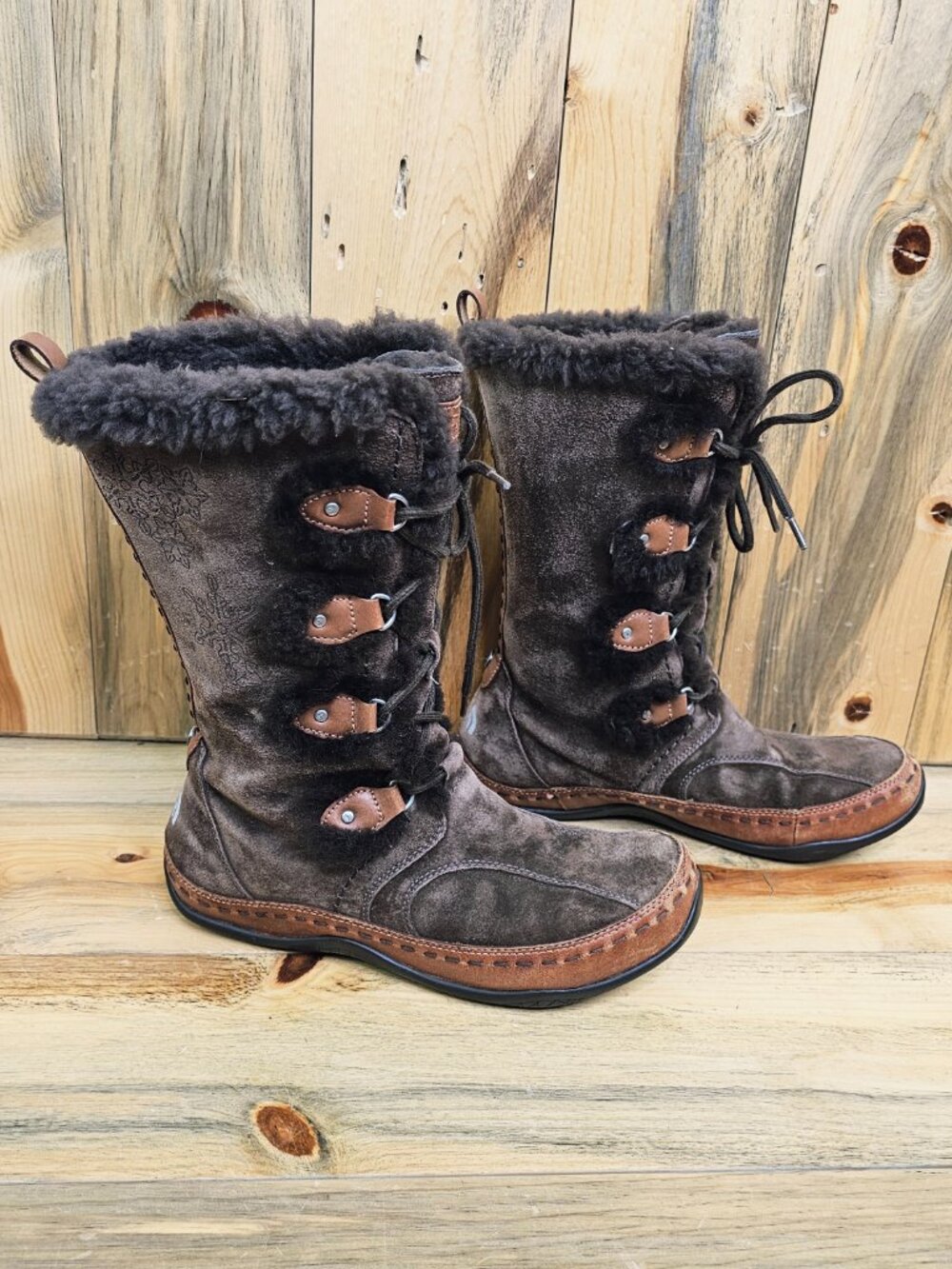 The North Face Abby Winter Boots Brown Suede Fur Trim Lace Up Size  9.5